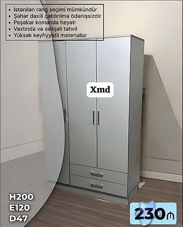 qarderob modelleri: Üç qapılı paltar dolabı – H200 × E120 × D47 - Model variantları — 3