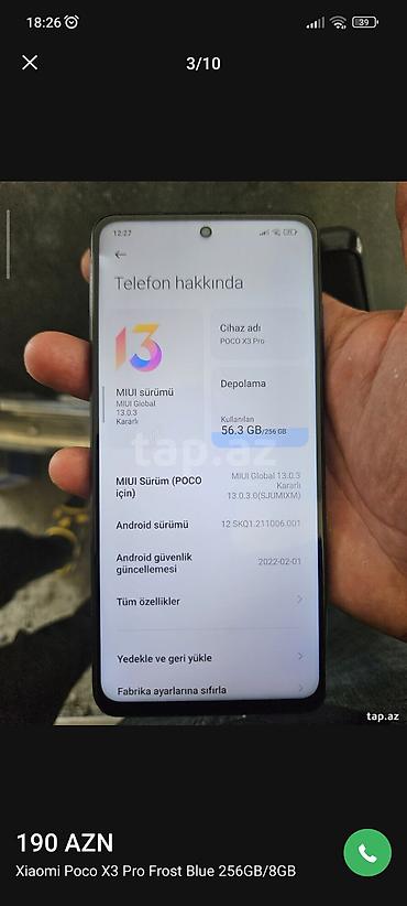 iphone 13 mini fiyat: Poco X3 Pro, 256 GB, rəng - Mavi, Barmaq izi — 3