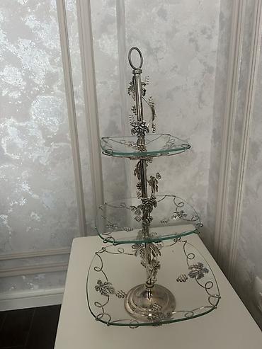 xonca qablari: Tort və şiriniyyat qabı, rəng - Gümüşü, Şüşə — 2