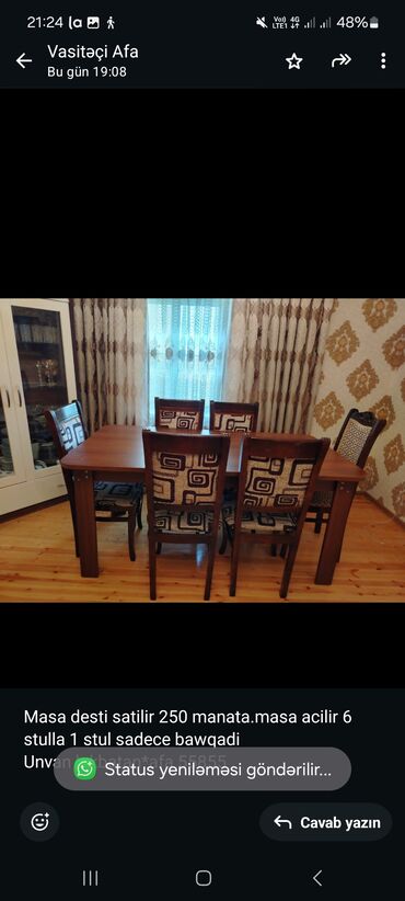 Sifarişlə divanlar: Qonaq otağı üçün, İşlənmiş, Dördbucaq masa, 6 stul