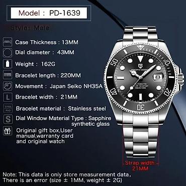 Ručni satovi: PAGANI DESIGN PD-1639 - 43mm -Zlatna/Crna- Rolex Submariner Potpuno — 5
