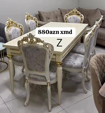 yeni stol: Qonaq otağı üçün, Yeni, Açılmayan, Dördbucaq masa, 6 stul — 1