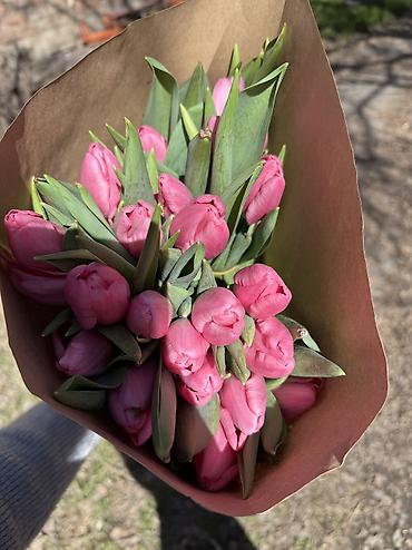 Букеты из живых цветов: Тюльпаны голландские ОПТОМ с луковицей и в розницу с оформлением (не — 14