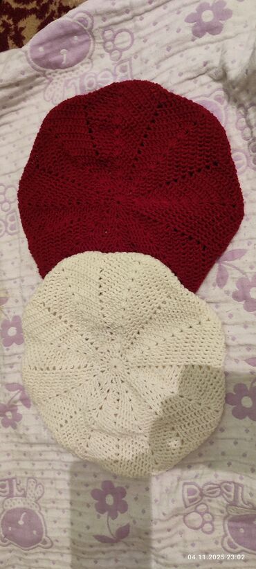 Шапки: Шапка, Беретка, Хлопок, Осень-весна, Вязаная модель — 10