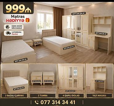 Yataq otağı dəsti – klassik krem rəngində, qızılı detal və