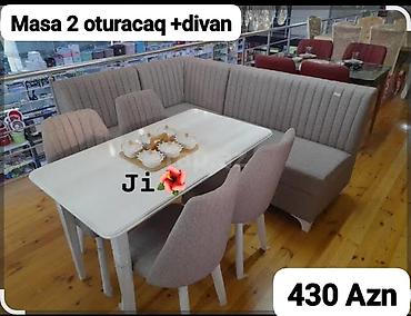 qoşa divan: Mətbəx üçün, Yeni, Açılmayan, Dördbucaq masa, 2 stul — 3