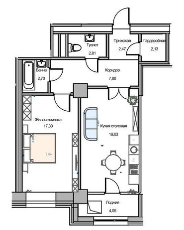 дом на рассрочку бишкек: 1 комната, 47 м², Элитка, 4 этаж, ПСО (под самоотделку)