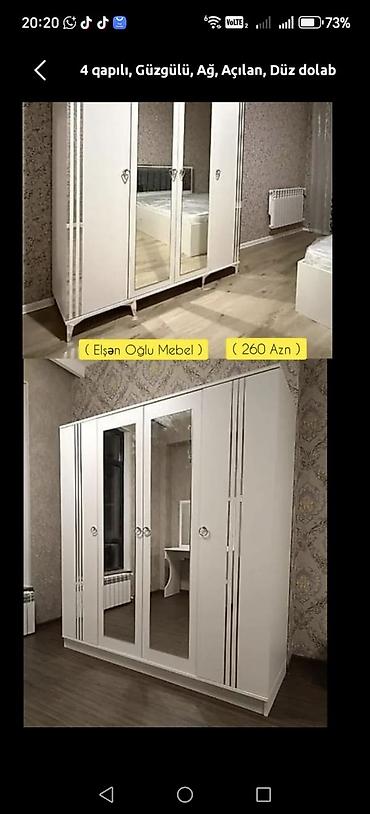 mini şkaf: Yeni, 4 qapılı, Güzgülü, Ağ, Açılan, Düz dolab — 1
