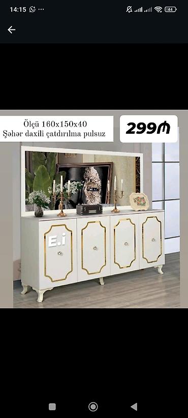 Komodlar: Ağ rəngdə, klassik üslublu dekorativ konsol/komod. - Ölçü: 160×150×40 — 1