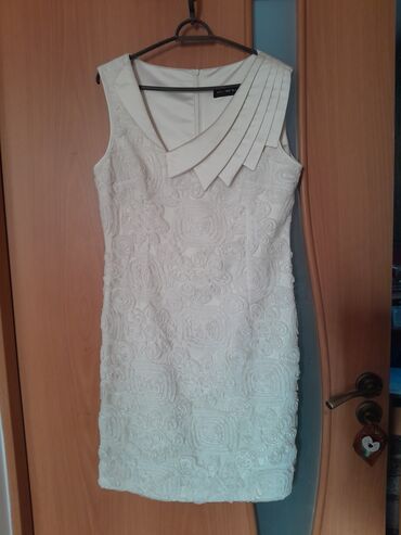вечернее белое платье: Вечернее платье, Коктейльное, Короткая модель, Атлас, Без рукавов, L (EU 40)