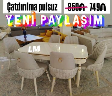 стол в стиле прованс: Qonaq otağı üçün, Açılmayan, Dördbucaq masa, 6 stul