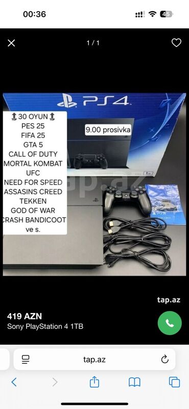 ən ucuz playstation 4: Sony PlayStation 4 – 1 TB Xüsusiyyətlər: - 1 TB yaddaş - 9.00