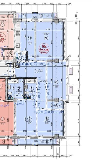 Продажа квартир: 4 комнаты, 135 м², Элитка, 12 этаж, Готовая ПСО (под самоотделку) — 9