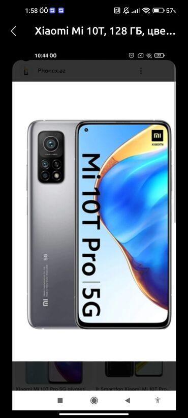 mi 12t pro qiymeti: Xiaomi Mi 10T Pro, 128 ГБ, цвет - Серебристый, 
 Сенсорный, Отпечаток пальца, Две SIM карты