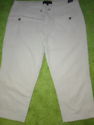 lanene zenske pantalone: 3XL (EU 46), 4XL (EU 48), Cotton, color - Beige, Single-colored