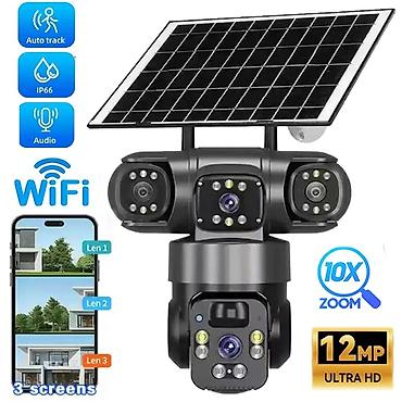 ev ucun kamera: Günəş panelli Wi‑Fi təhlükəsizlik kamerası – 3 linza, 12MP Ultra HD — 1