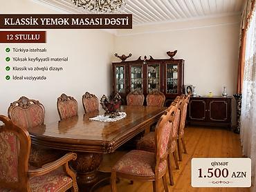 sokuntu taxta: Qonaq otağı üçün, İşlənmiş, Açılmayan, Dördbucaq masa, 12 stul — 1