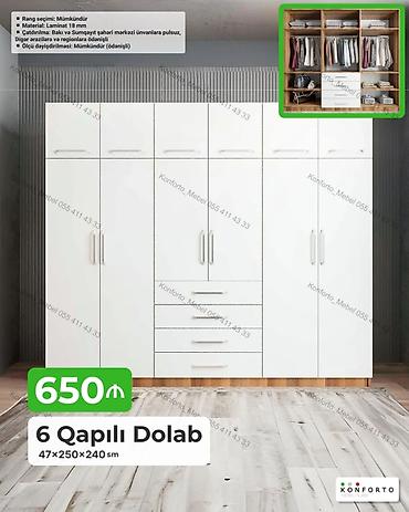 skaf dolab: 6 qapılı paltar dolabı – 47×250×240 sm - Material: 18 mm laminat - — 1
