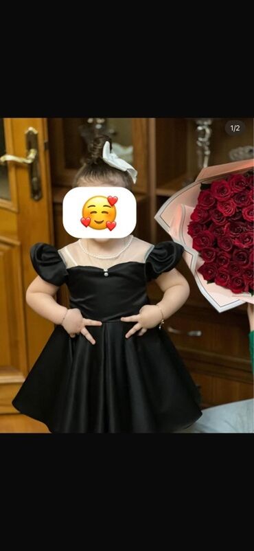 детские вещи платья: Qız uşaqları üçün zərif qara ziyafət donu - Rəng: qara - Model