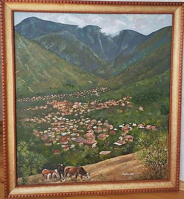 ваза напольная керамическая высокая: Məhsul: Yağlı boya tablo – dağ mənzərəsi və kənd panoraması Təsvir: - — 1