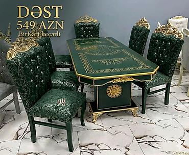 qazon suni: Klassik üslubda yemək otağı dəsti - Dəst: masa + 6 stul - Rəng: tünd — 1