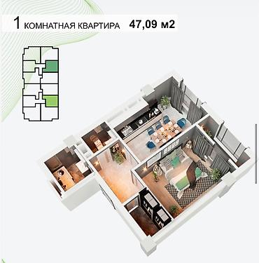кок жар подселение: 1 комната, 47 м², Кок-Жар мкр Элитка, 6 этаж, ПСО (под самоотделку) — 2