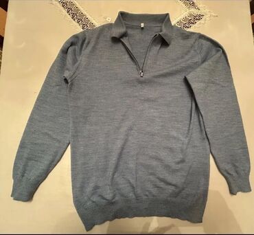 tek pencek: Göy-boz rəngli kişi sviteri - Model: yarım fermuarlı, dik-yarım