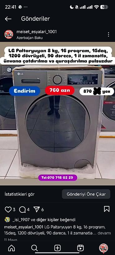 Paltaryuyan maşınlar: Paltaryuyan Anbardan satiş.Qimətlər aşagida qeyd olunub.Ünvana — 134