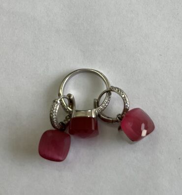 Наборы украшений: Серьги с кольцом, в отличном состоянии, серебро, нежно розовый цвет