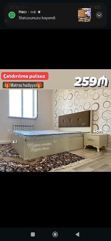 bedroom: Yataq dəsti – modern dizaynlı, yumşaq başlıqla - Ölçü: 40 m² otaqlar — 1