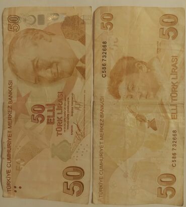 qaşıq dəsti: Məhsul: 2 eded 50 LİRA Türkiyə lirəsi banknotları - Nominal: 50 TL