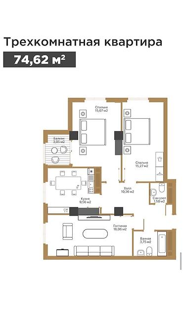 18: 3 комнаты, 74 м², Военторг Элитка, 16 этаж, ПСО (под самоотделку) — 4