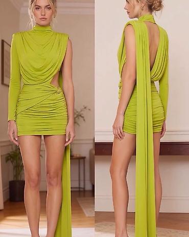 Elegantna mini haljina s drapiranim detaljima i asimetričnim rukavom na lalafo.rs Elegantna mini haljina s drapiranim detaljima i asimetričnim rukavom