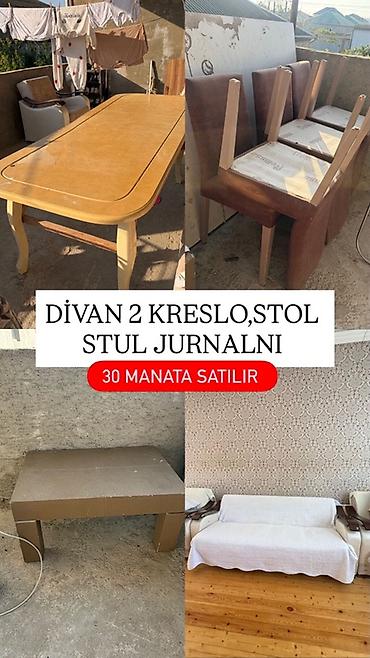 iki nəfərlik çarpayı: Mebellər dəsti Tərkibi: - Divan - 2 ədəd kreslo - Stol - Stullar - — 1