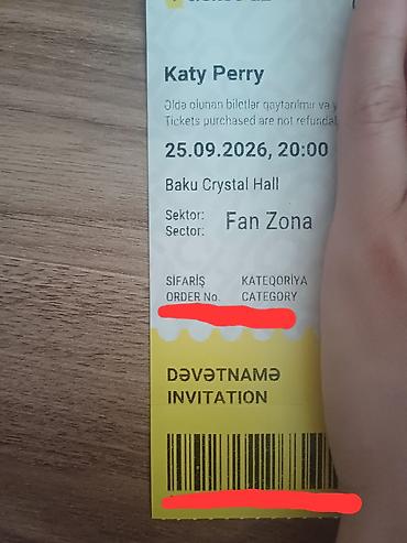 Musiqiçilər: Məhsul: Konsert üçün bilet (iTicket.az) Tədbir: Katy Perry konserti — 2