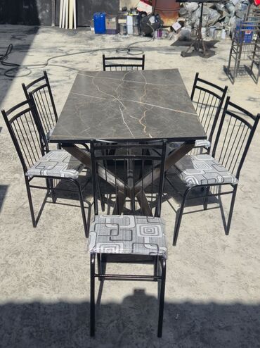 Masa və oturacaq dəstləri: Qonaq otağı üçün, Yeni, Açılmayan, Dördbucaq masa, 6 stul — 8