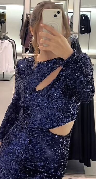 zara helanke pantalone: Zara M (EU 38), color - Blue, Cocktail, Long sleeves