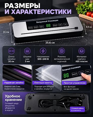 линейний нож: Вакуумный упаковщик для продуктов с комплектом пакетов. Подходит для — 2