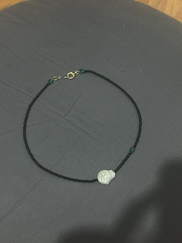Бижутерия: Qara muncuq boyunbağı – təbii düyünsüz barok işıltılı mirvari detalli — 2