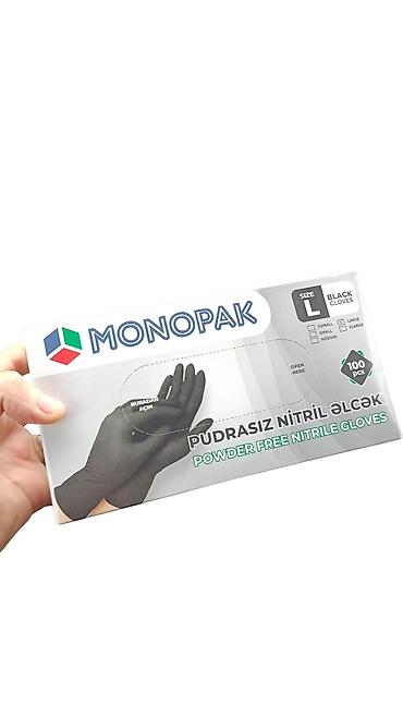 Monopak marka qara nitril əlcək (Çin) 100 ədəd paçkada / Dözümlü və — 1