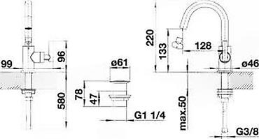 Slavine: Moderan jednoručni lavabo-mixer, visokog luka (G‑oblika), hrom završna — 13