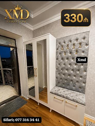 inci mebel: XMD Furniture dəhliz dolabı və oturacaqlı askılıq dəsti - Rəng: ağ — 1