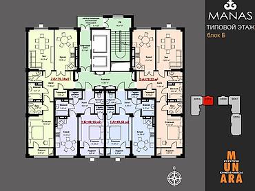 1 комната, 50 м², Кок-Жар мкр Элитка, 9 этаж, ПСО (под самоотделку)