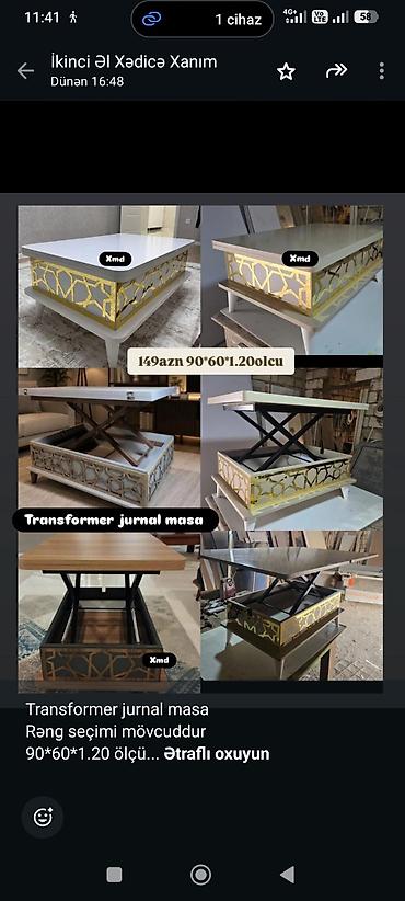 Sifarişlə ev mebeli: Transformer jurnal masa Rəng seçimi mövcuddur 90*60*1.20 ölçü — 5