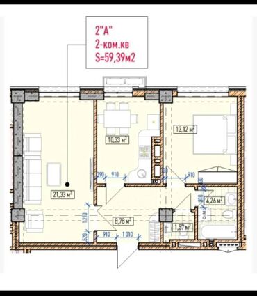 Долгосрочная аренда квартир: 2 комнаты, 59 м², Элитка, 2 этаж, ПСО (под самоотделку)