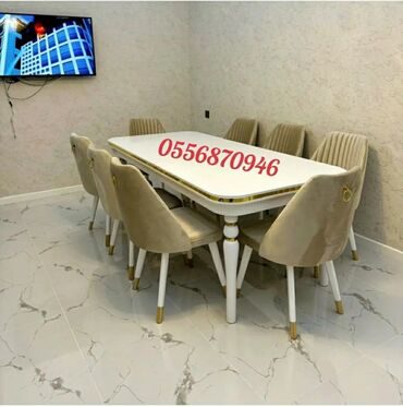 Masa və oturacaq dəstləri: Qonaq otağı üçün, Yeni, Açılan, Dördbucaq masa, 6 stul — 49