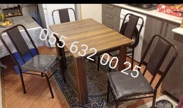 Sifarişlə restoran üçün masa və oturacaq dəstləri: Stullar ilə, Dördbucaq masa, 4 nəfər, Azərbaycan, Zəmanətli, Kredit yoxdur, Ödənişli quraşdırma — 9