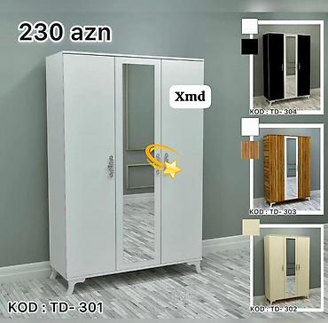 hava nasoslari: Üç qapılı paltar şkafı – güzgülü model • Kod: TD-301 (ağ rəng, ortada — 1