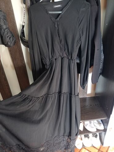 черное платье туника: Вечернее платье, Длинная модель, С рукавами, M (EU 38), L (EU 40)