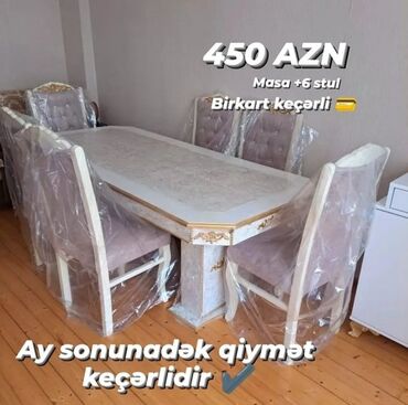 stol dəst: Qonaq otağı üçün, Yeni, Açılmayan, Dördbucaq masa, 6 stul, Azərbaycan